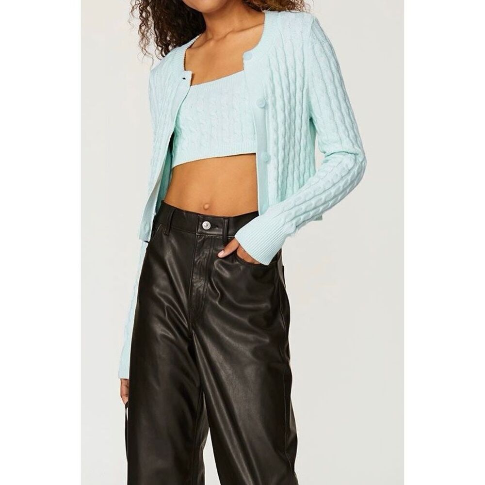 525 American Cable Knited Button Up Cropped Iced Mint Cardigan Women's Small